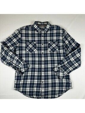 James Campbell Mens L Blue White Plaid Flannel Long Sleeve Button Up Shirt